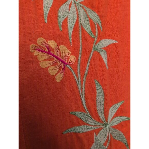 Studio C Maxi Sheath Dress Sz 16 Linen Blend Back Zip Orange Embroidered Y2K Vtg - Picture 3 of 8